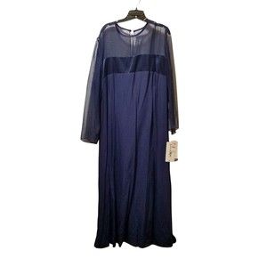 Vintage John Phillips Navy Blue Dress Sheer Sleeves & Neckline Size 22W